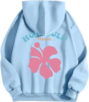 Cute Hoodie for Women 2024 Fall Winter Loose Fit Crew Neck Sweatshirts Long Sleeve Graphic Casual Outfit with Pockets