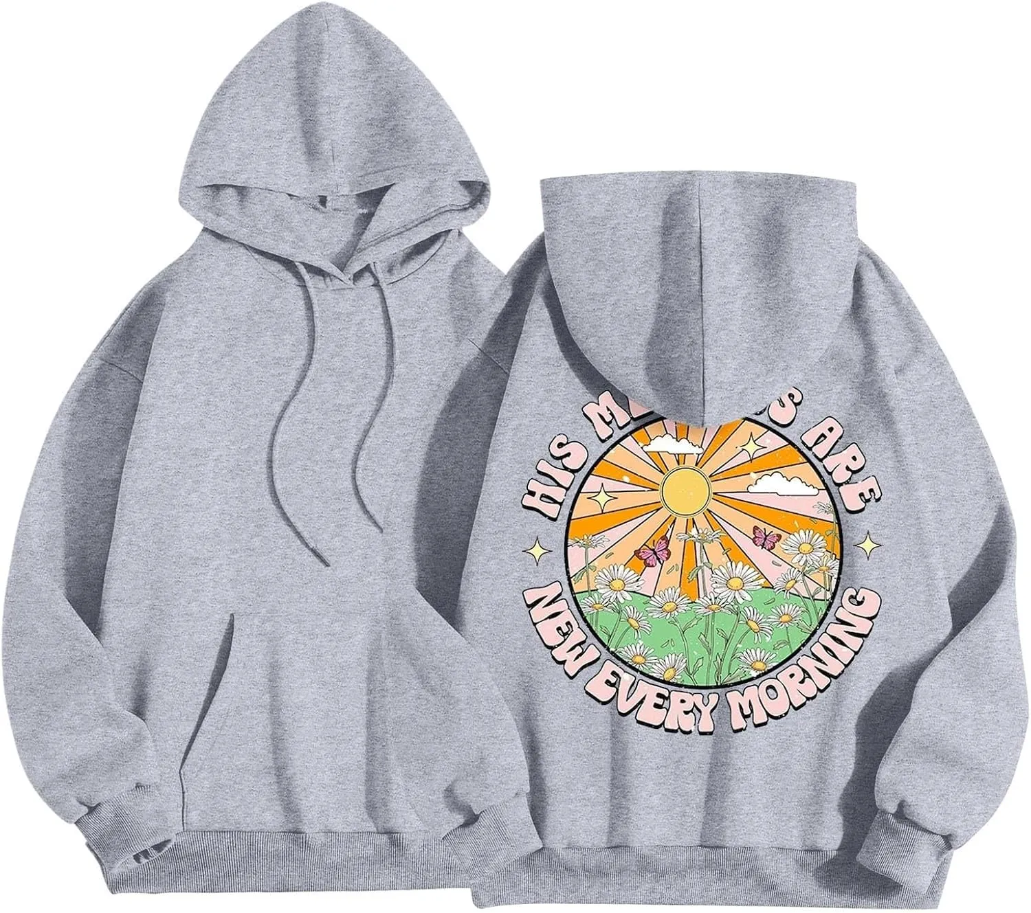 Cute Hoodie for Women 2024 Fall Winter Loose Fit Crew Neck Sweatshirts Long Sleeve Graphic Casual Outfit with Pockets