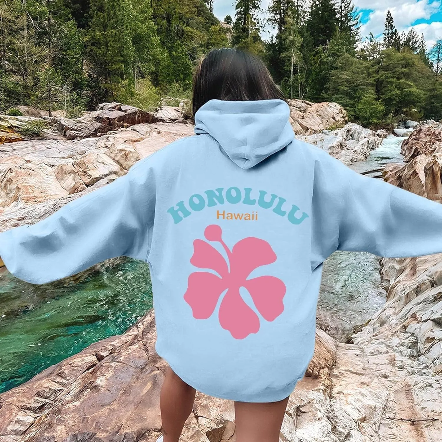 Cute Hoodie for Women 2024 Fall Winter Loose Fit Crew Neck Sweatshirts Long Sleeve Graphic Casual Outfit with Pockets