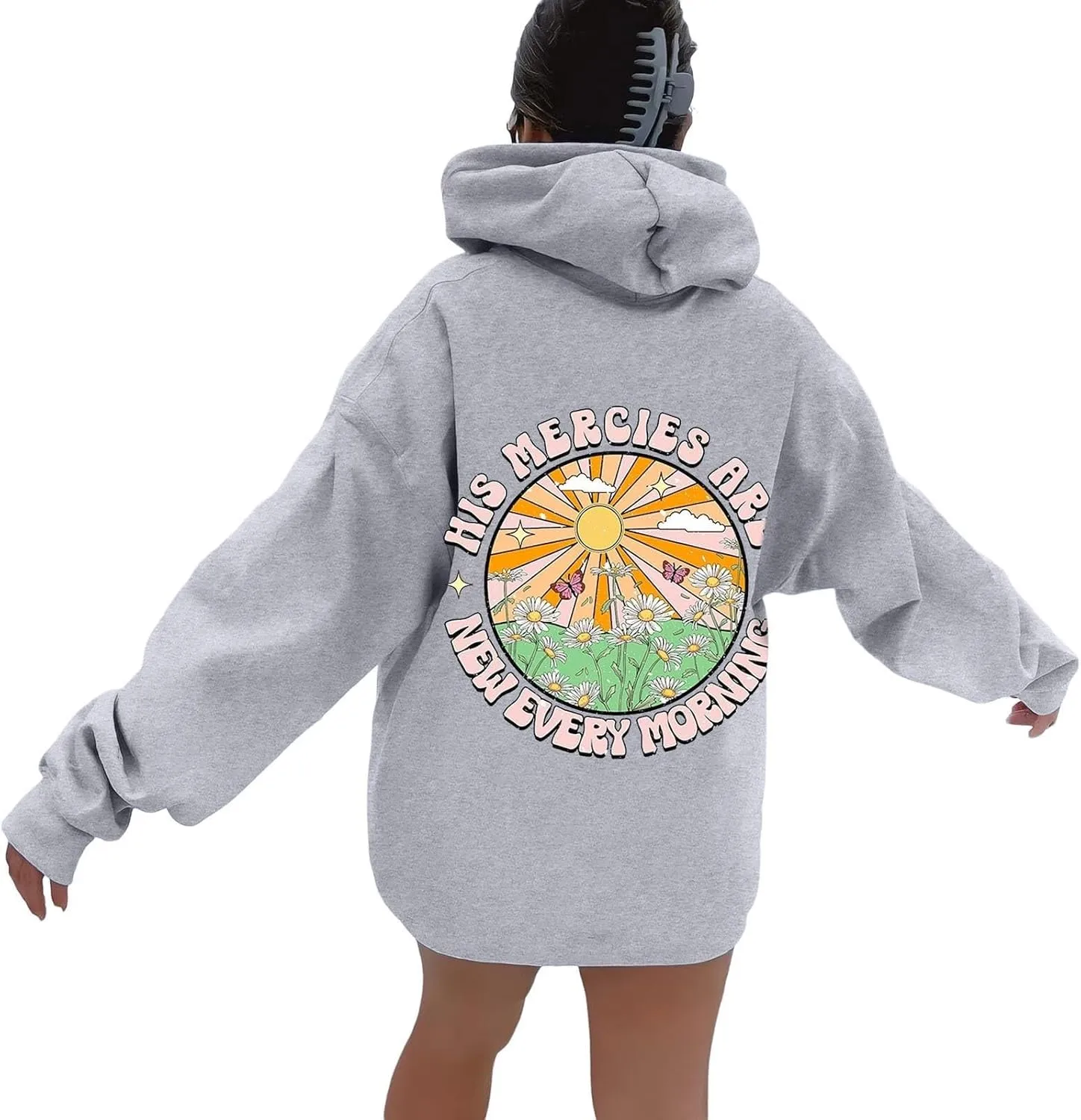 Cute Hoodie for Women 2024 Fall Winter Loose Fit Crew Neck Sweatshirts Long Sleeve Graphic Casual Outfit with Pockets