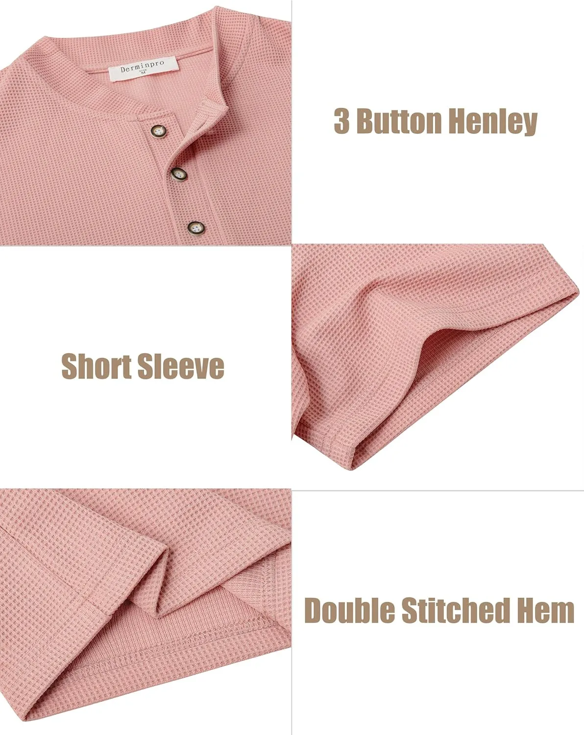Derminpro Men's Casual Waffle Knit Henley Short Sleeve Buttoned T-Shirts