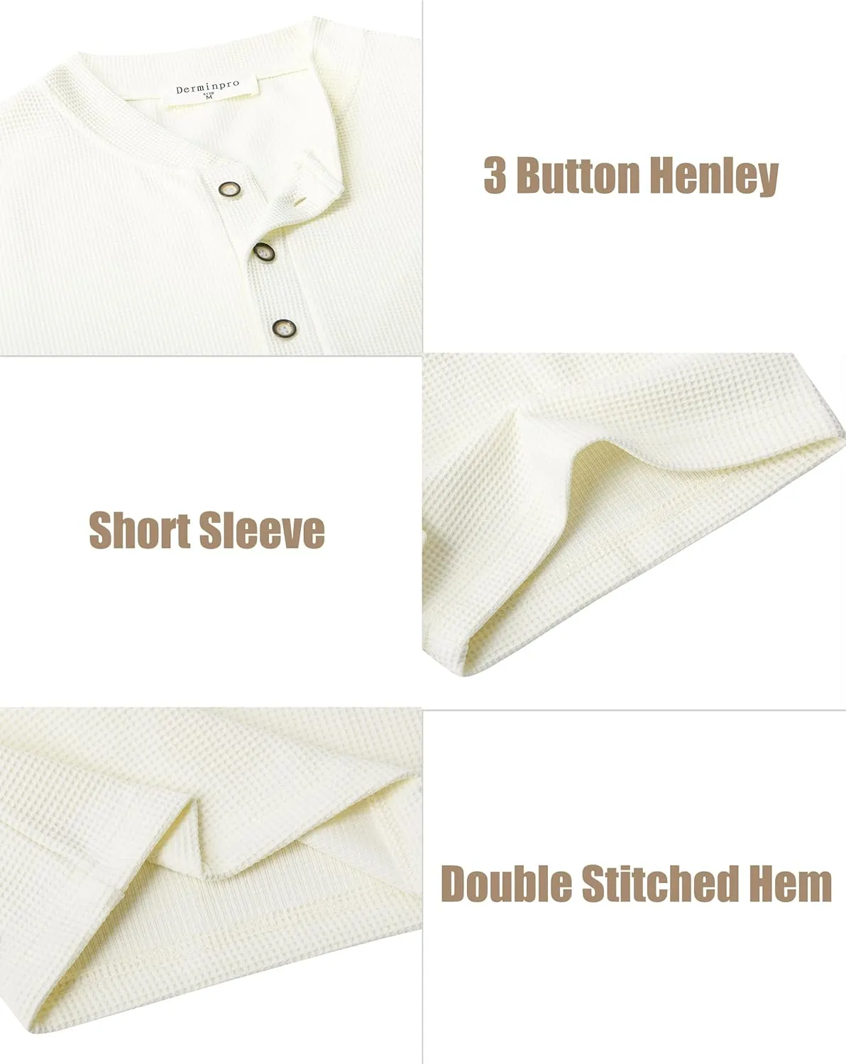 Derminpro Men's Casual Waffle Knit Henley Short Sleeve Buttoned T-Shirts