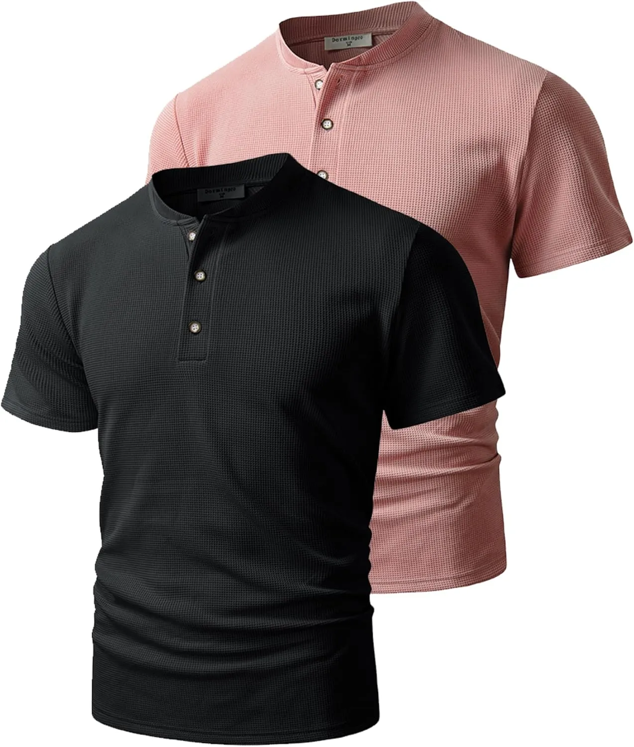 Derminpro Men's Casual Waffle Knit Henley Short Sleeve Buttoned T-Shirts