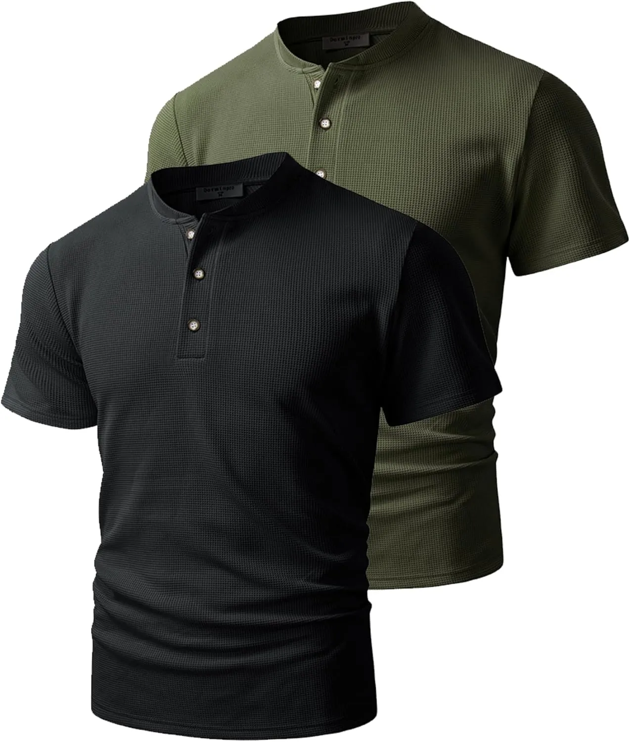Derminpro Men's Casual Waffle Knit Henley Short Sleeve Buttoned T-Shirts
