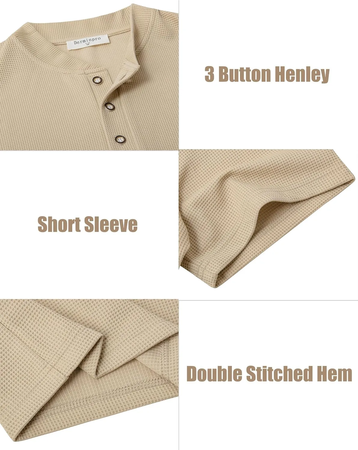 Derminpro Men's Casual Waffle Knit Henley Short Sleeve Buttoned T-Shirts