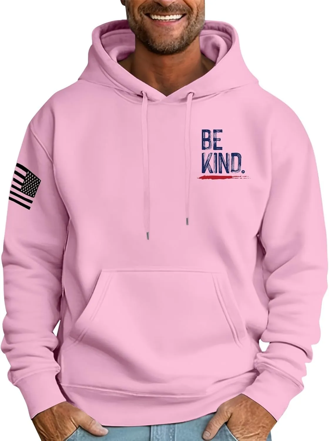 DOPOCQ Mens Hoodies Pullover Be Kind Print Casual Long Sleeve Sweatshirts Oversized Hooded Collar Drawstring Pullover