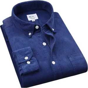 ebossy Men's Corduroy Shirt Shacket Casual Slim Long Sleeve Buttoned Cotton Jacket