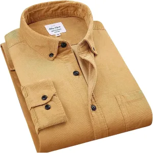 ebossy Men's Corduroy Shirt Shacket Casual Slim Long Sleeve Buttoned Cotton Jacket