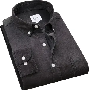 ebossy Men's Corduroy Shirt Shacket Casual Slim Long Sleeve Buttoned Cotton Jacket
