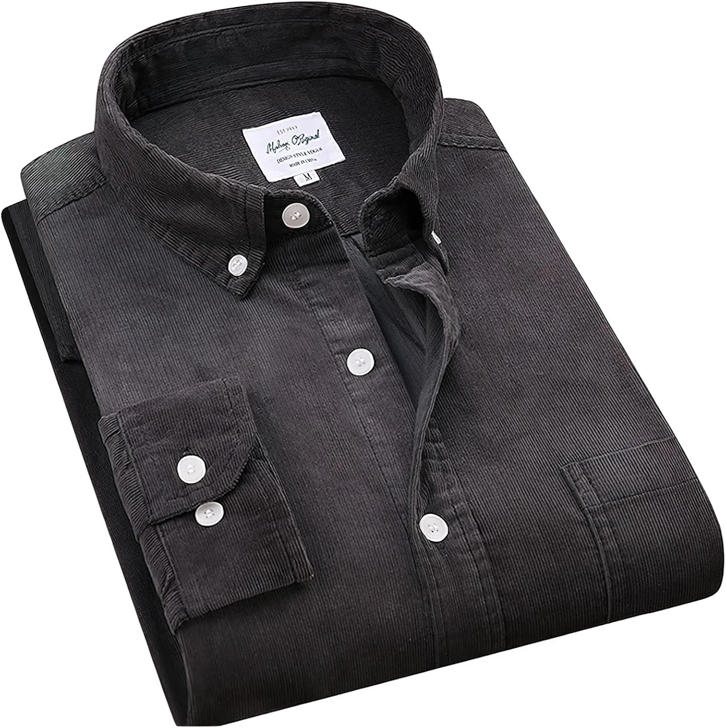 ebossy Men's Corduroy Shirt Shacket Casual Slim Long Sleeve Buttoned Cotton Jacket