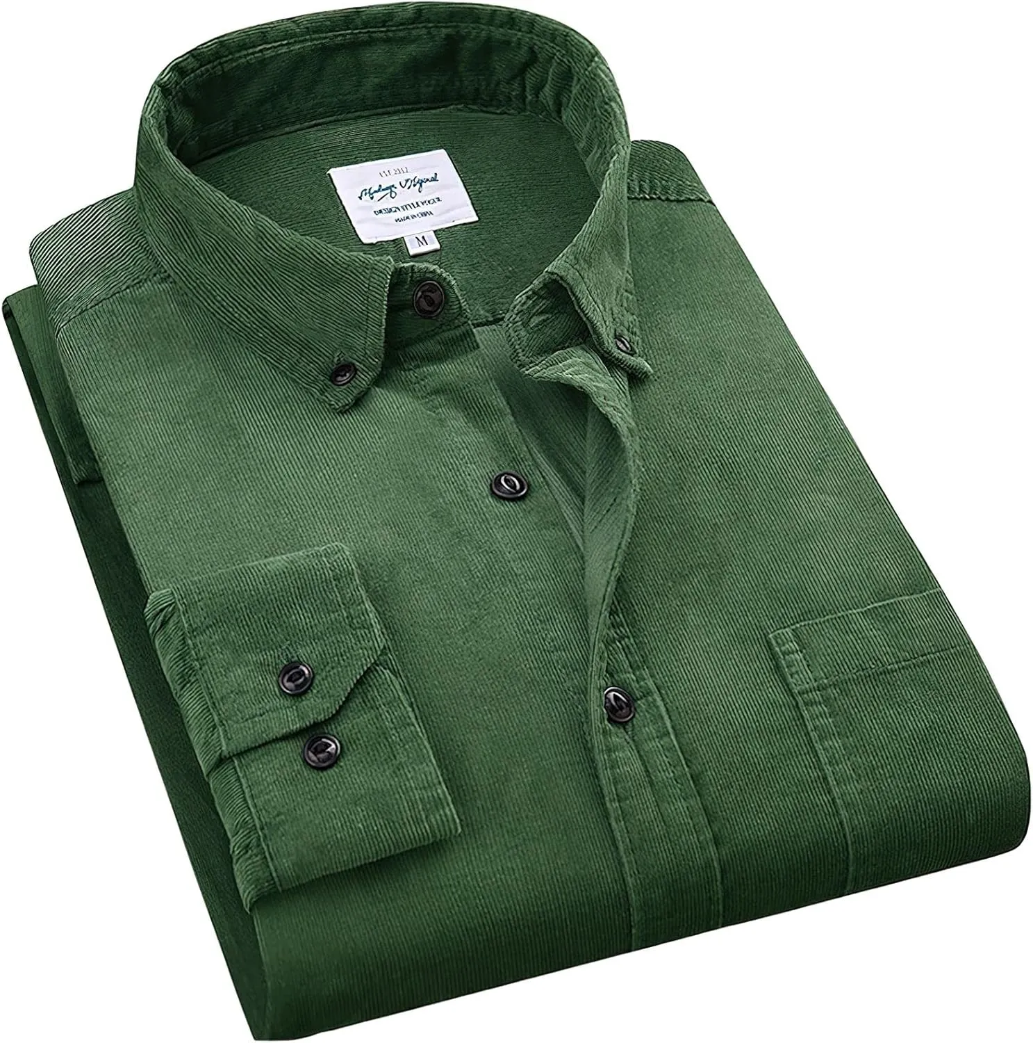 ebossy Men's Corduroy Shirt Shacket Casual Slim Long Sleeve Buttoned Cotton Jacket