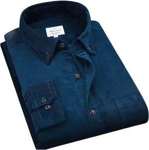 ebossy Men's Corduroy Shirt Shacket Casual Slim Long Sleeve Buttoned Cotton Jacket