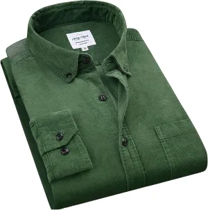 ebossy Men's Corduroy Shirt Shacket Casual Slim Long Sleeve Buttoned Cotton Jacket