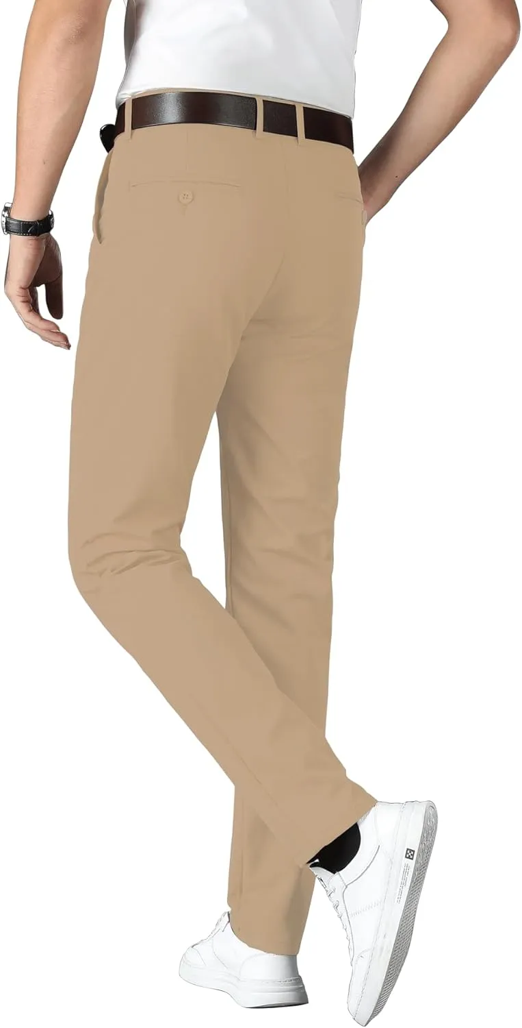 ESSYSHE Men’s Slim Fit Flat Front Dress Pants Wrinkle Free Khaki Pants
