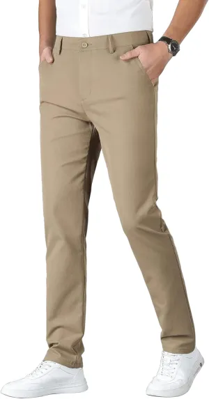 ESSYSHE Men’s Slim Fit Flat Front Dress Pants Wrinkle Free Khaki Pants