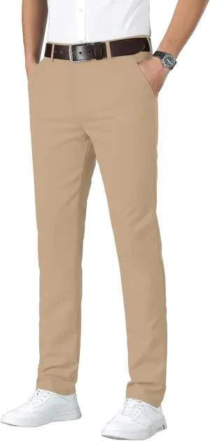 ESSYSHE Men’s Slim Fit Flat Front Dress Pants Wrinkle Free Khaki Pants