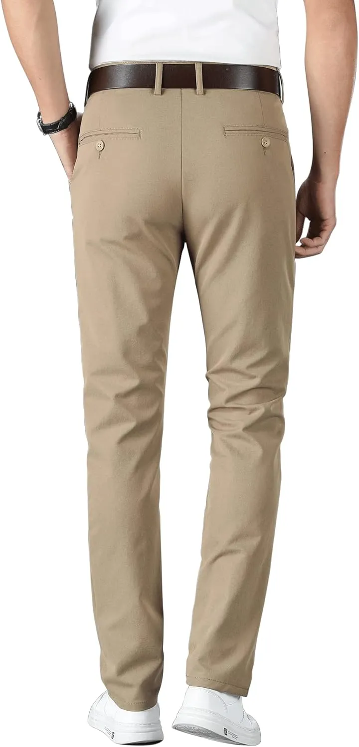 ESSYSHE Men’s Slim Fit Flat Front Dress Pants Wrinkle Free Khaki Pants