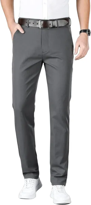 ESSYSHE Men’s Slim Fit Flat Front Dress Pants Wrinkle Free Khaki Pants