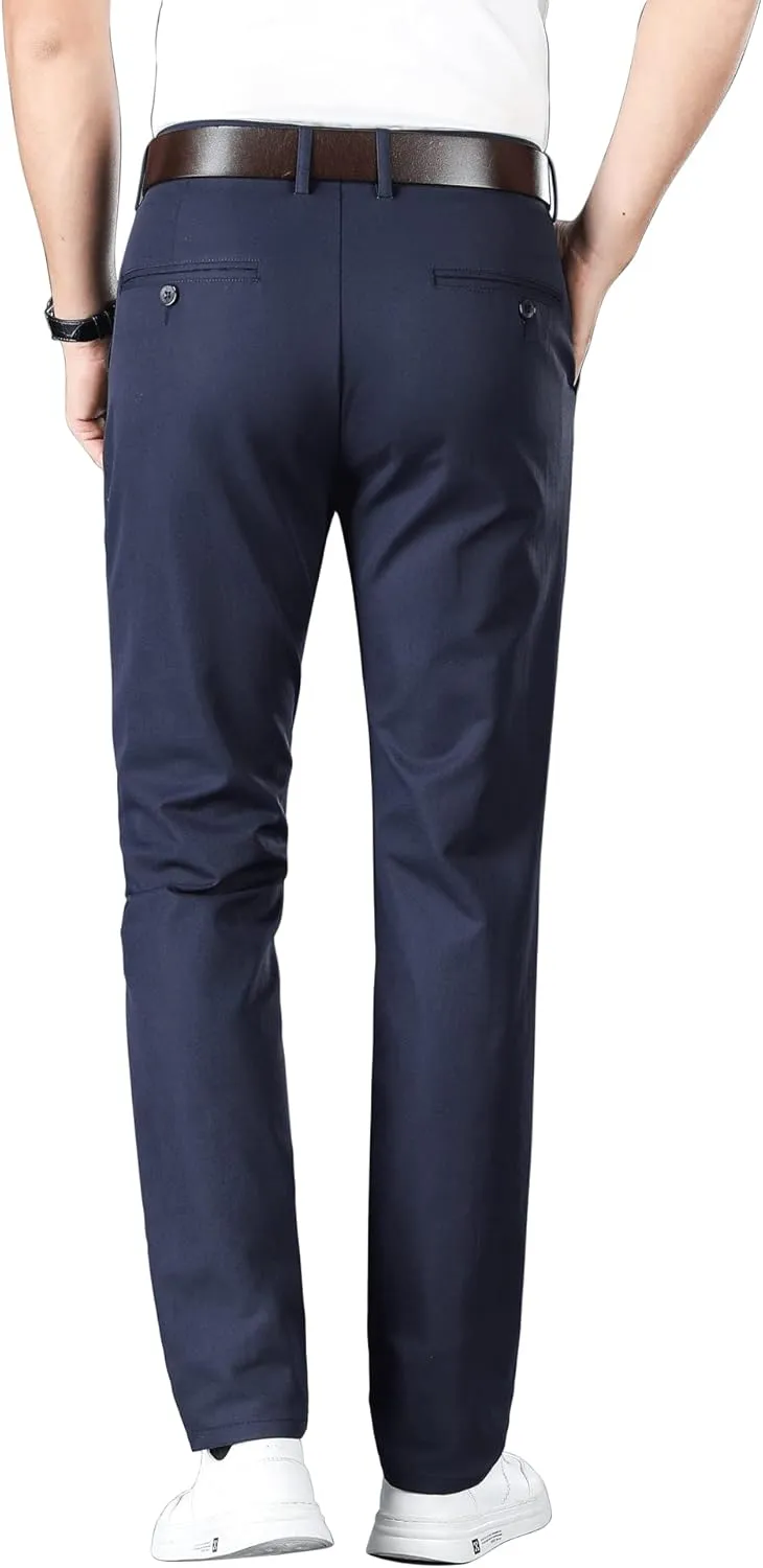 ESSYSHE Men’s Slim Fit Flat Front Dress Pants Wrinkle Free Khaki Pants