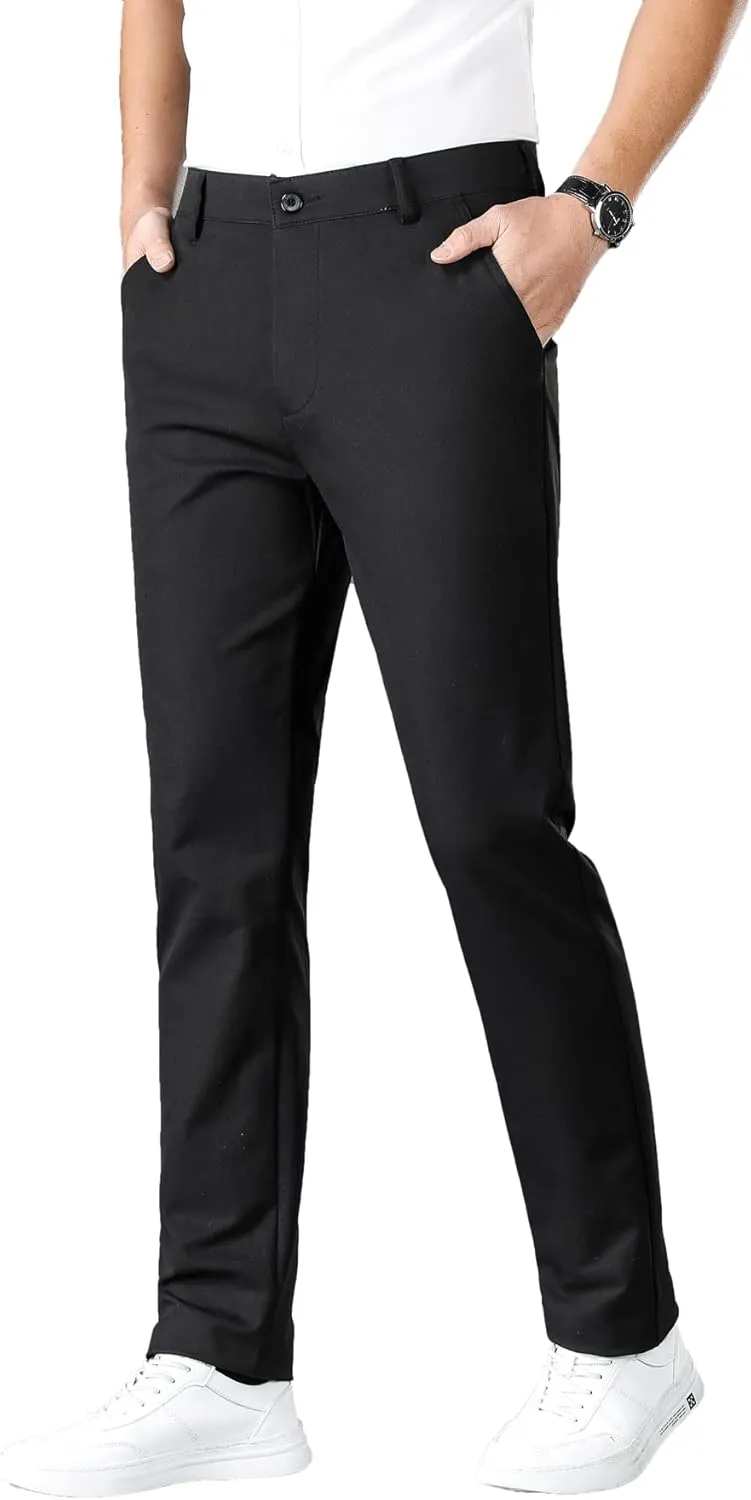 ESSYSHE Men’s Slim Fit Flat Front Dress Pants Wrinkle Free Khaki Pants