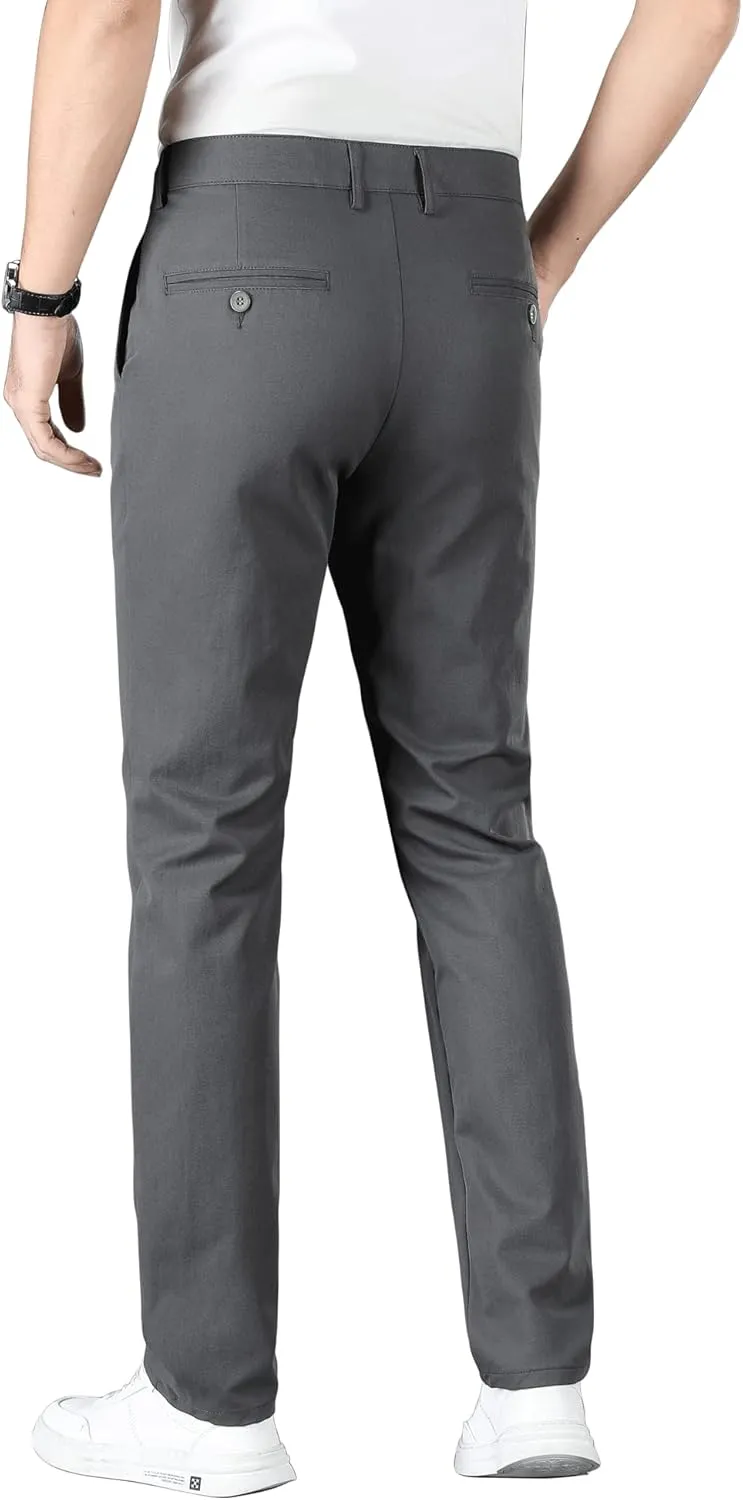 ESSYSHE Men’s Slim Fit Flat Front Dress Pants Wrinkle Free Khaki Pants