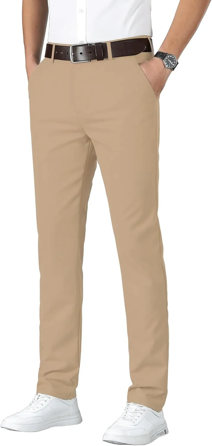 ESSYSHE Men’s Slim Fit Flat Front Dress Pants Wrinkle Free Khaki Pants