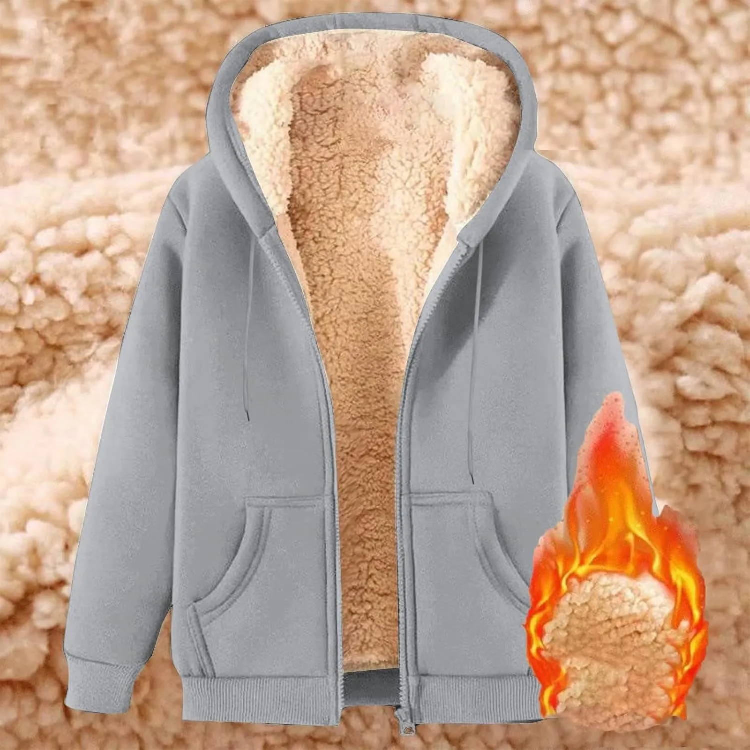 Fleece Jacket Men Winter Warm Zip Up Coats Sherpa Lined Thick Warm Jackets Casual Long Sleeve Outerwear Hoodies