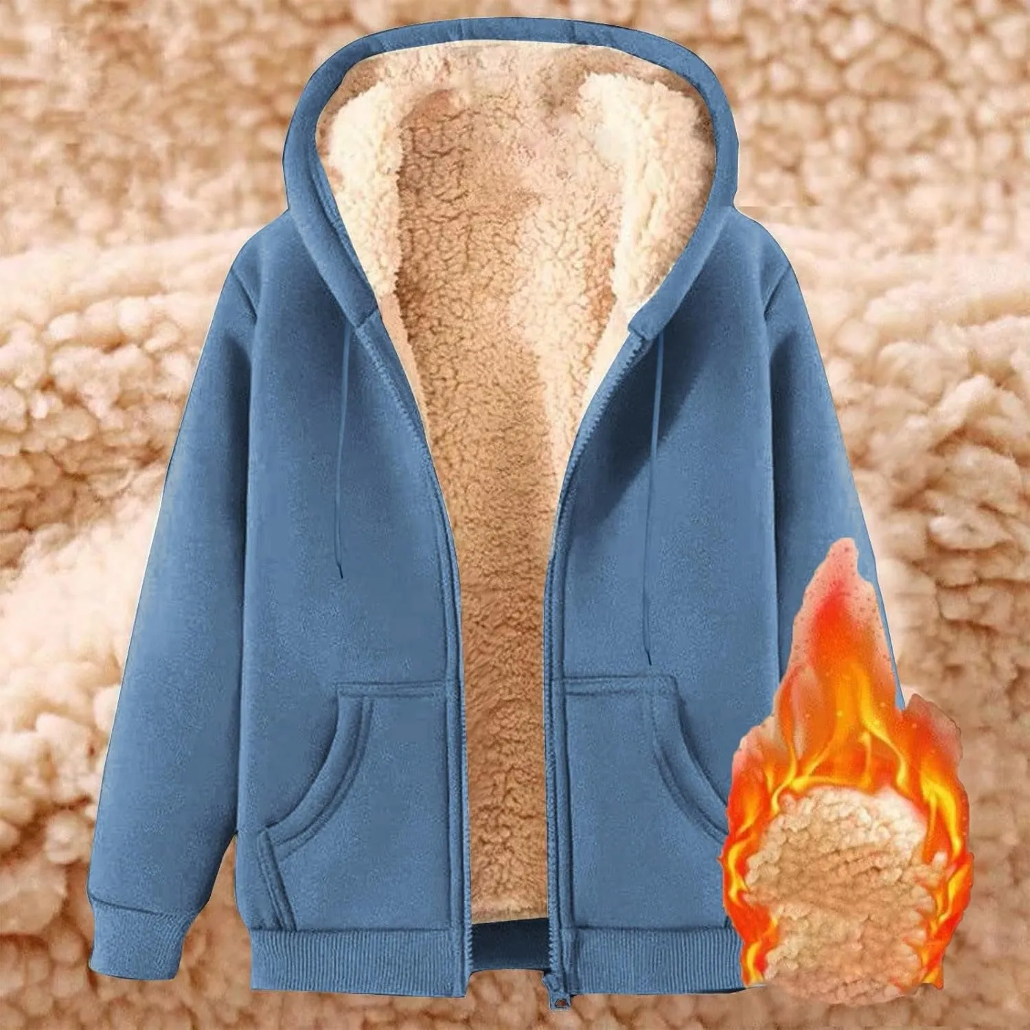 Fleece Jacket Men Winter Warm Zip Up Coats Sherpa Lined Thick Warm Jackets Casual Long Sleeve Outerwear Hoodies