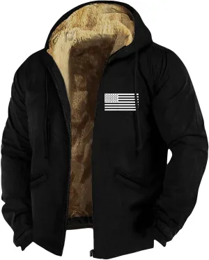 Fleece Jacket Men,Sherpa Warm Lined Winter Jackets Full Zip Men Big And Tall Hoodie Plain Plus Size Hiking Coats