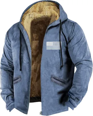 Fleece Jacket Men,Sherpa Warm Lined Winter Jackets Full Zip Men Big And Tall Hoodie Plain Plus Size Hiking Coats