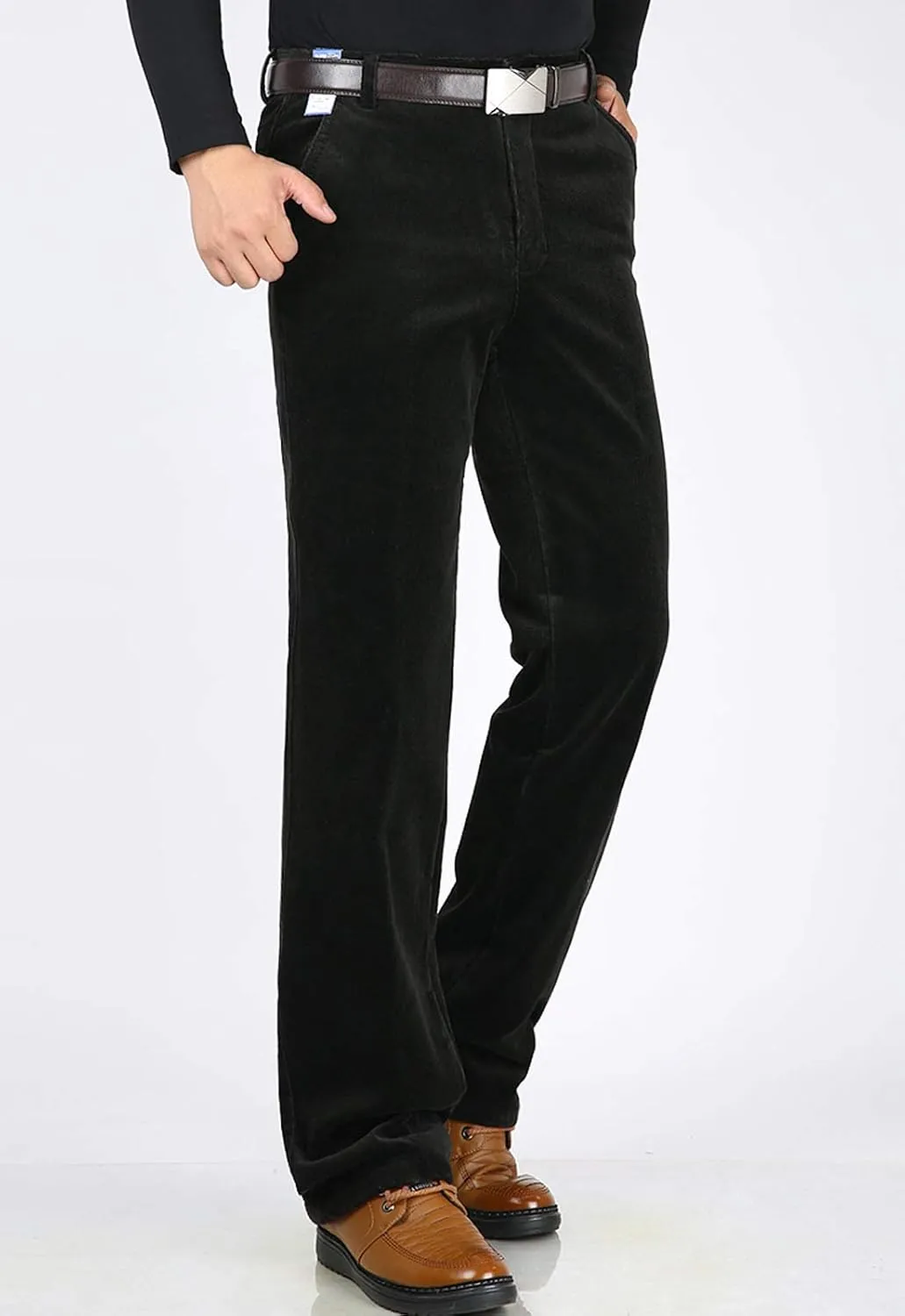 Flygo Men's Classic Fit Warm Fleece Lined Straight Leg Corduroy Pant Non-Iron