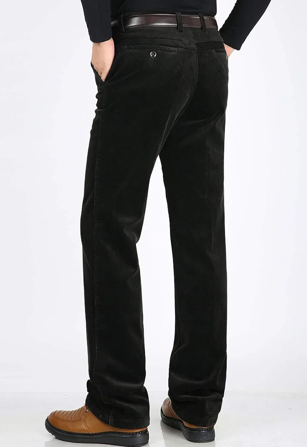 Flygo Men's Classic Fit Warm Fleece Lined Straight Leg Corduroy Pant Non-Iron