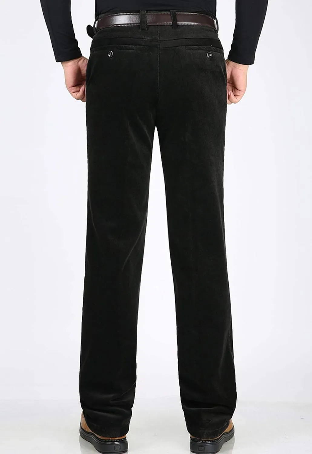 Flygo Men's Classic Fit Warm Fleece Lined Straight Leg Corduroy Pant Non-Iron