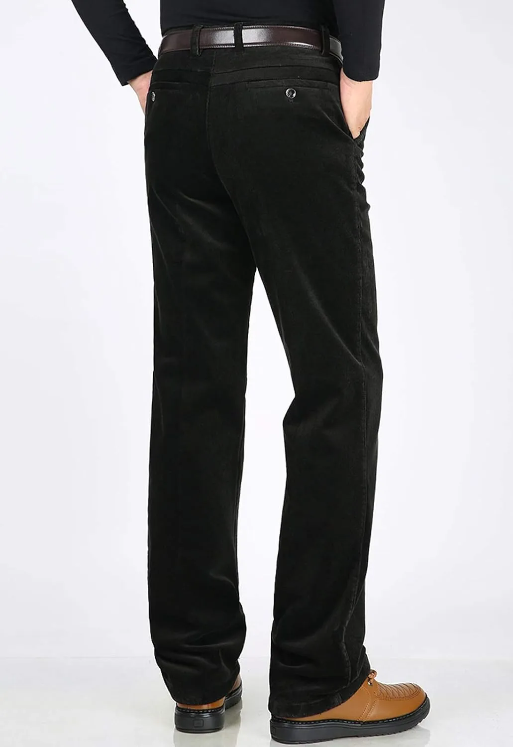 Flygo Men's Classic Fit Warm Fleece Lined Straight Leg Corduroy Pant Non-Iron