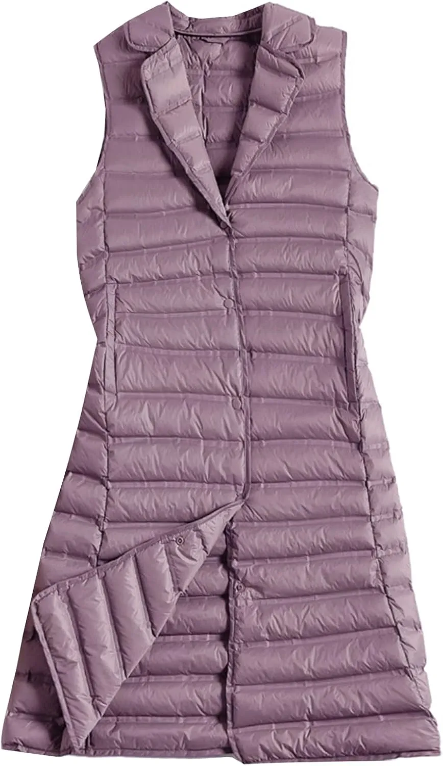 Flygo Women's Mid Long Down Vest Lightweight Padded Quilted Puffer Jacket Outwear