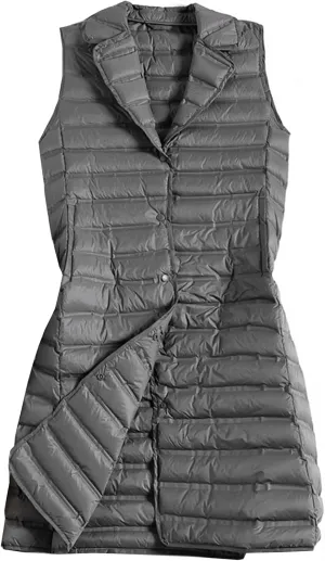 Flygo Women's Mid Long Down Vest Lightweight Padded Quilted Puffer Jacket Outwear