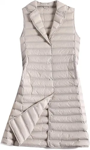 Flygo Women's Mid Long Down Vest Lightweight Padded Quilted Puffer Jacket Outwear