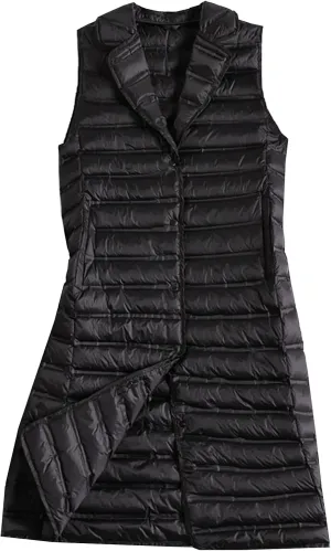 Flygo Women's Mid Long Down Vest Lightweight Padded Quilted Puffer Jacket Outwear
