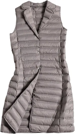 Flygo Women's Mid Long Down Vest Lightweight Padded Quilted Puffer Jacket Outwear