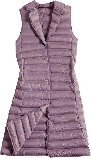 Flygo Women's Mid Long Down Vest Lightweight Padded Quilted Puffer Jacket Outwear