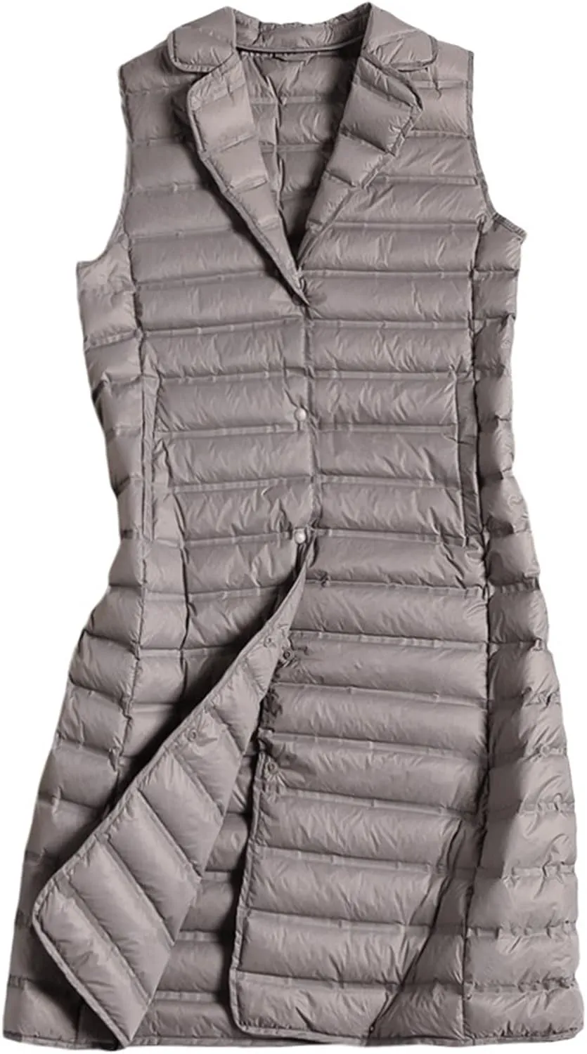 Flygo Women's Mid Long Down Vest Lightweight Padded Quilted Puffer Jacket Outwear