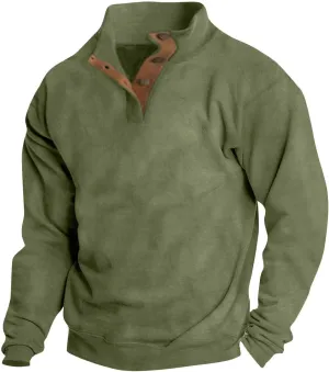 FZVYD St Patricks Day Sweatshirt for Men Long Sleeve Shamrock Print Pullover Tops Stand Collar Button Henley T-Shirt Hoodies