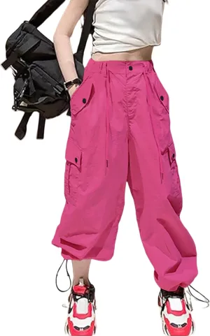 Girls Cargo Jogger Pants Parachute Y2K Trousers for Girls Quick-Dry 6-14Years