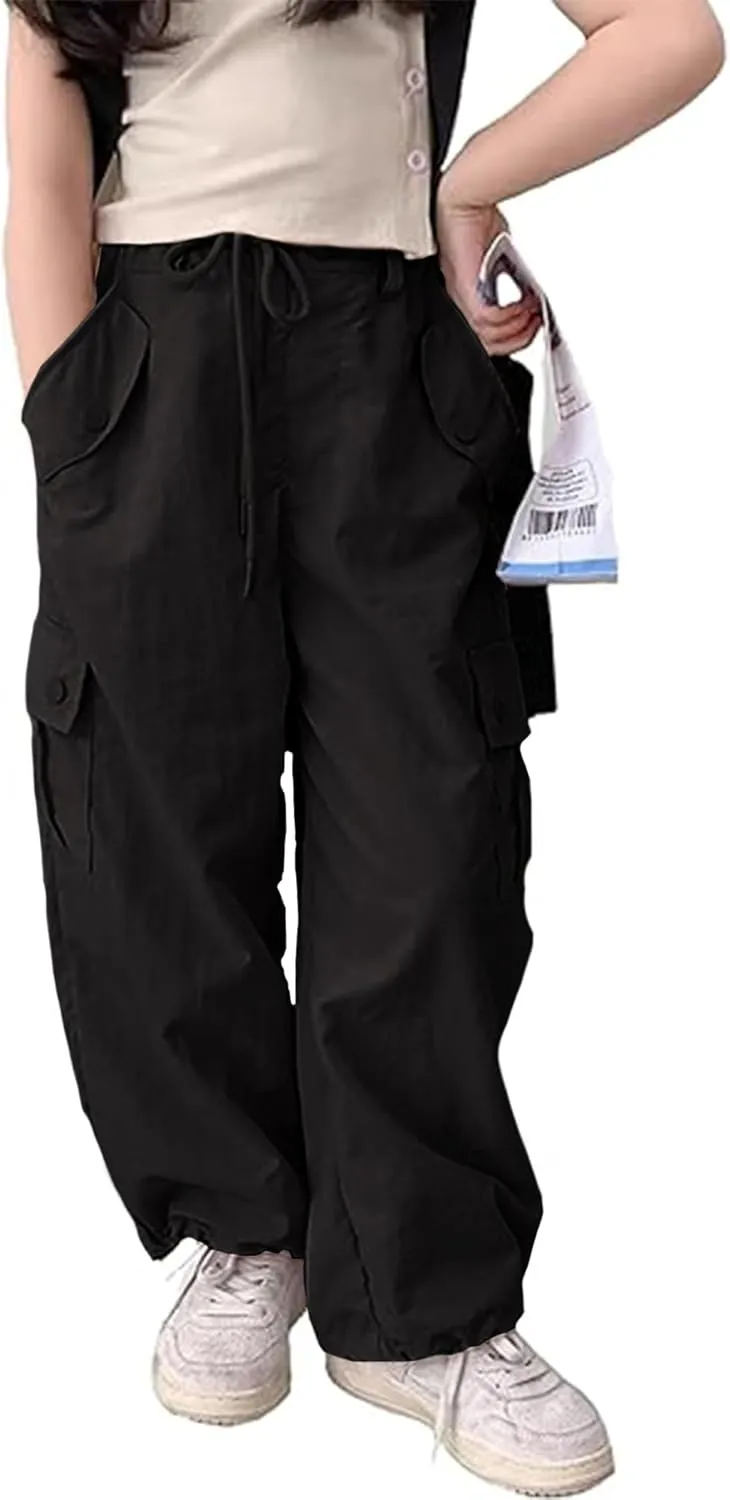 Girls Cargo Jogger Pants Parachute Y2K Trousers for Girls Quick-Dry 6-14Years