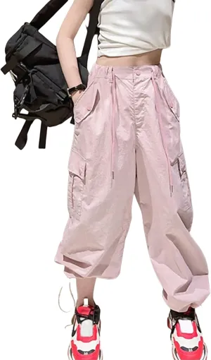 Girls Cargo Jogger Pants Parachute Y2K Trousers for Girls Quick-Dry 6-14Years