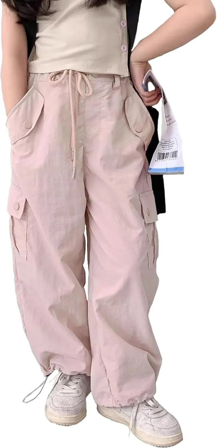 Girls Cargo Jogger Pants Parachute Y2K Trousers for Girls Quick-Dry 6-14Years