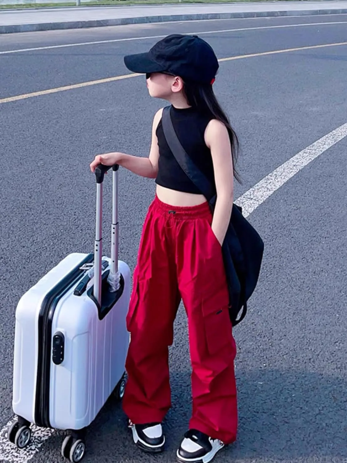 Girls Cargo Pants Elastic Waist Drawstring with Pockets Pants, 6-14 Years