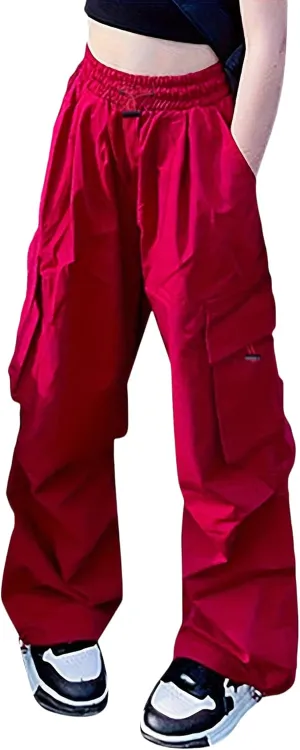 Girls Cargo Pants Elastic Waist Drawstring with Pockets Pants, 6-14 Years