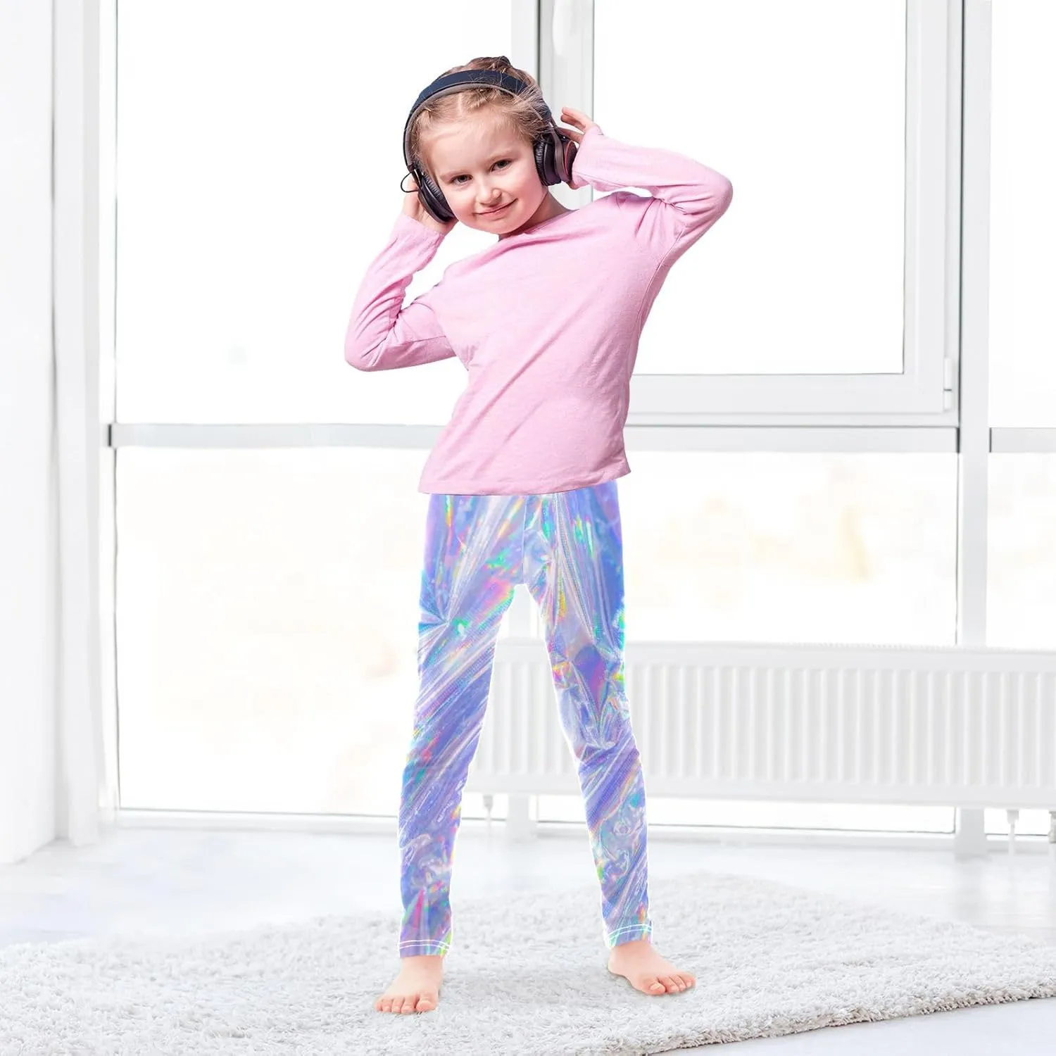 Girls' Leggings Girls Stretch Leggings Holographic Modern Swirl Rainbow Children's Yoga Pants Clothes Kids Dance Tights Place
