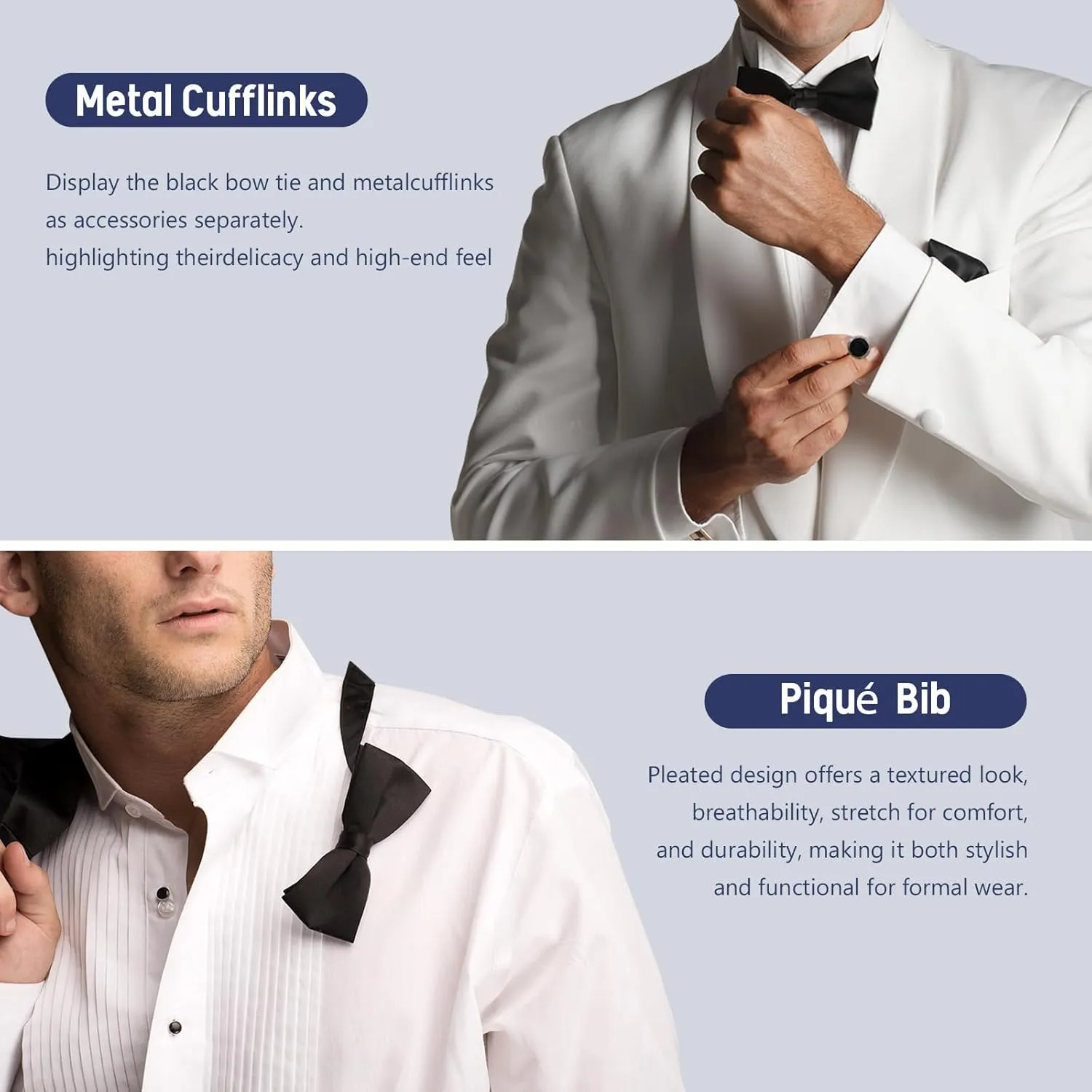 Gollnwe Tuxedo Shirts for Men Wing Collar French Cuff with Cufflinks and Bow Tie